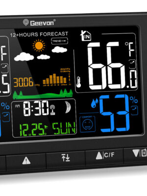 Geevon Weather Station Wireless Indoor Outdoor Thermometer with Atomic Clock, VA Color Display Digital Temperature Humidity Monitor with Barometer, Comfort Indicator