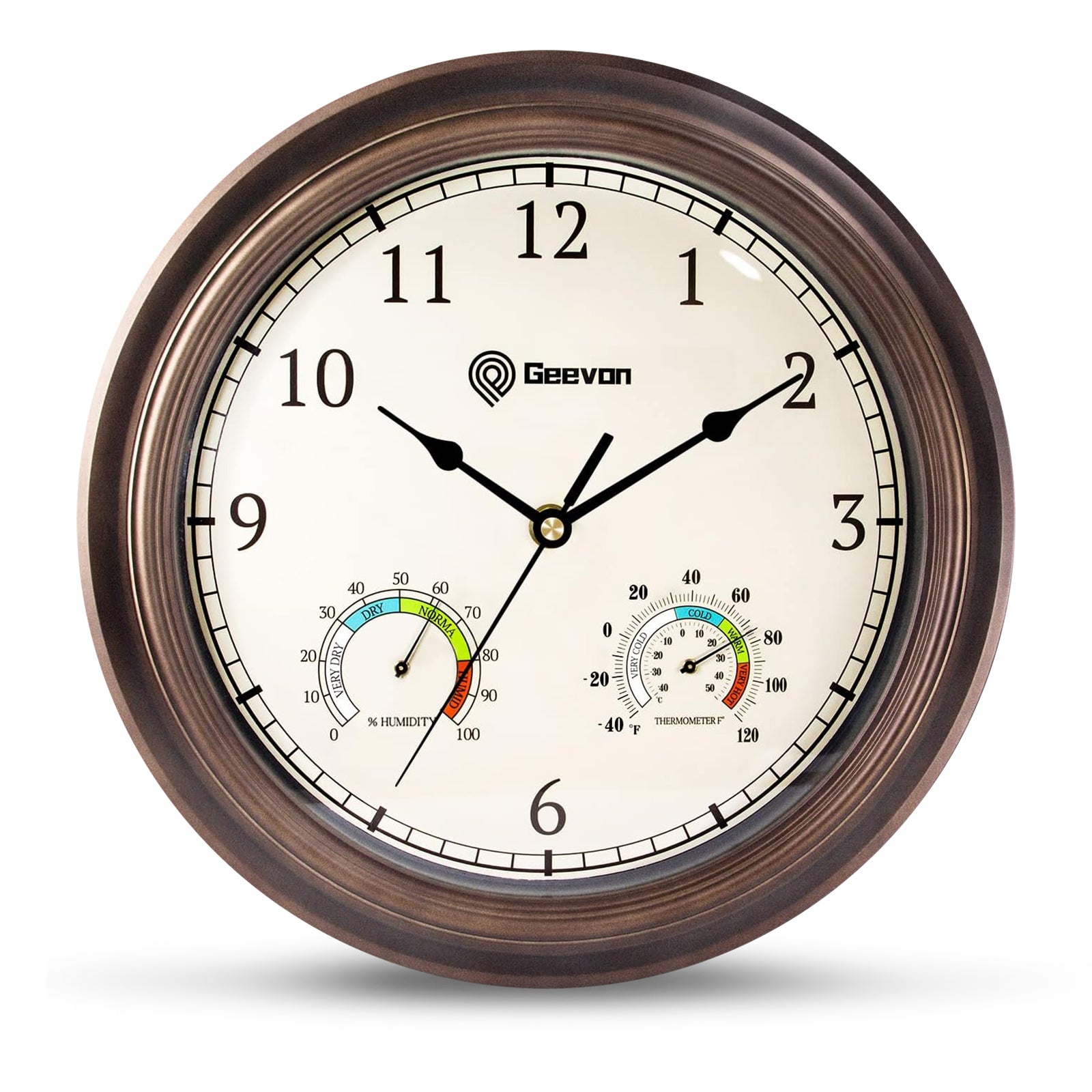 Geevon 12" Vintage Wall Clock Non Ticking with Hygrometer and Thermometer Combo, Battery Operated Quartz Decorative Wall Clocks for Home, Living Room, Office, Classroom, Kitchen, Bedroom Decor